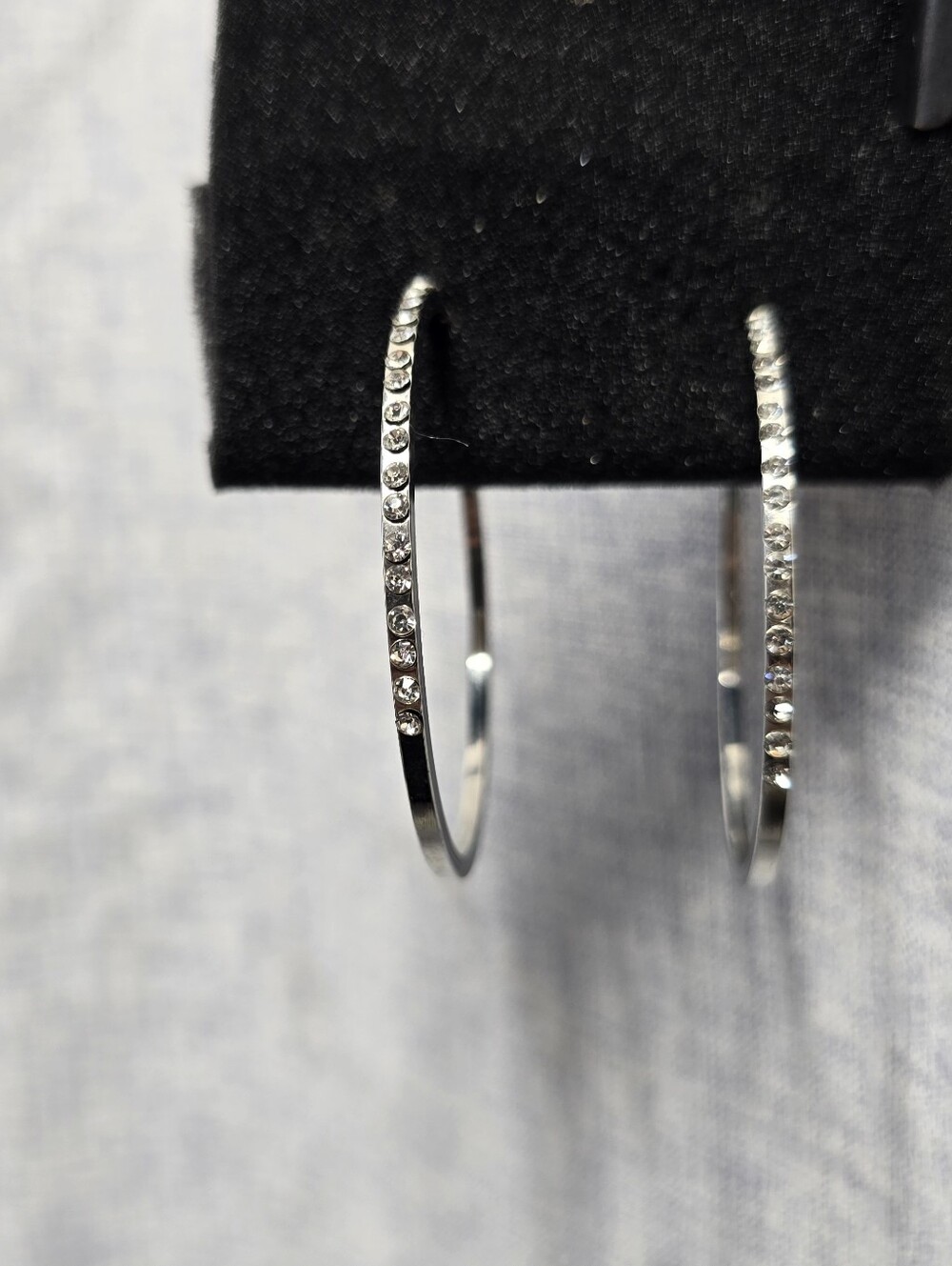 Silver Tone Rhinestone Bling 2" Women's Hoop Earings